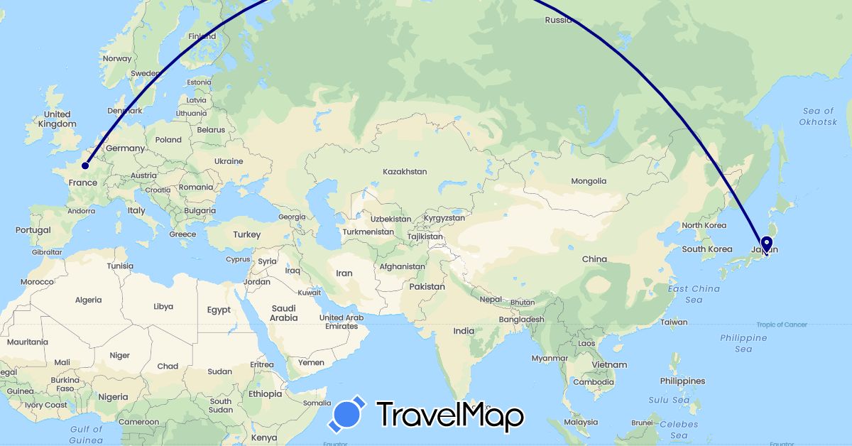 TravelMap itinerary: driving in France, Japan (Asia, Europe)